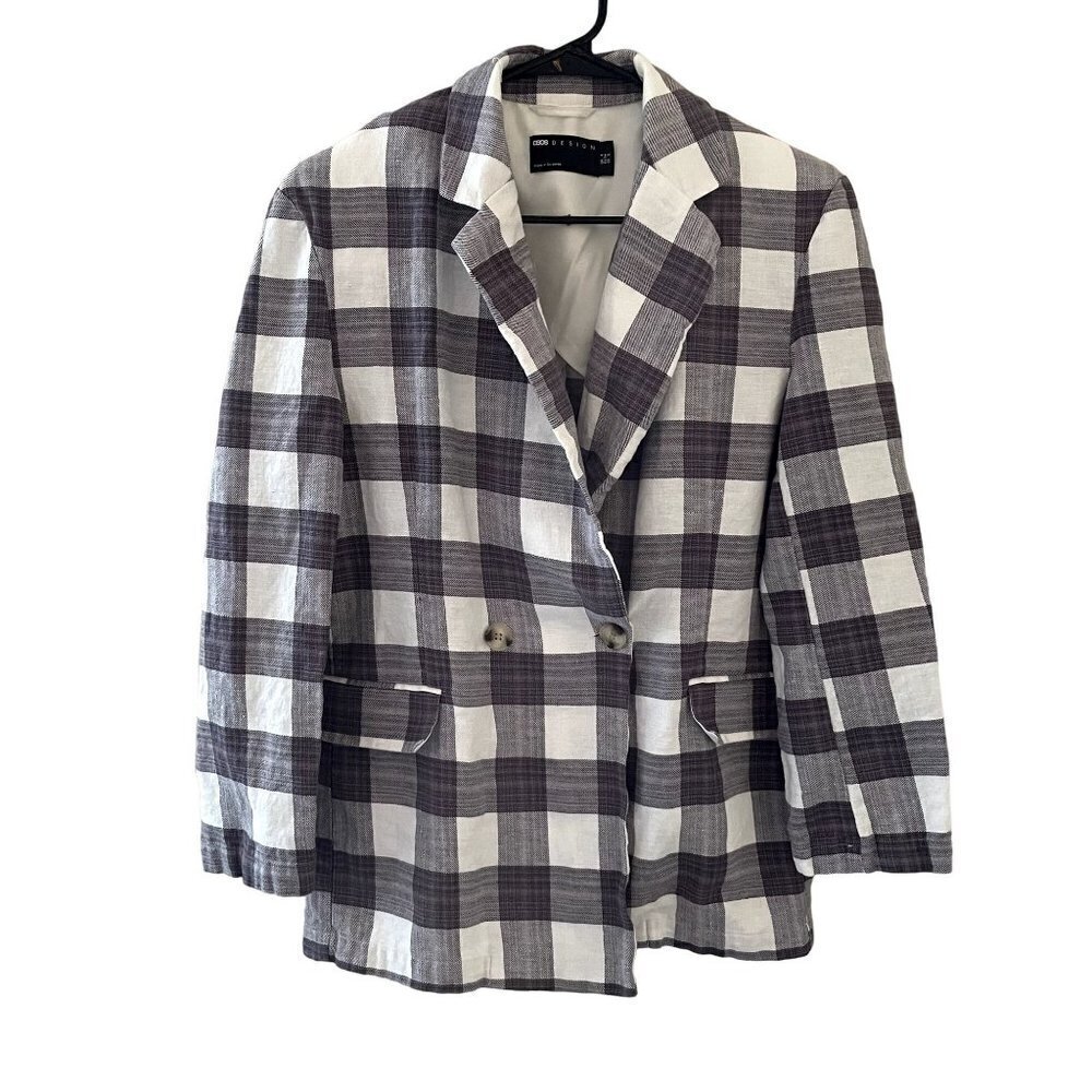 Asos Design gray and white checkered blazer business casual comfortable pockets
